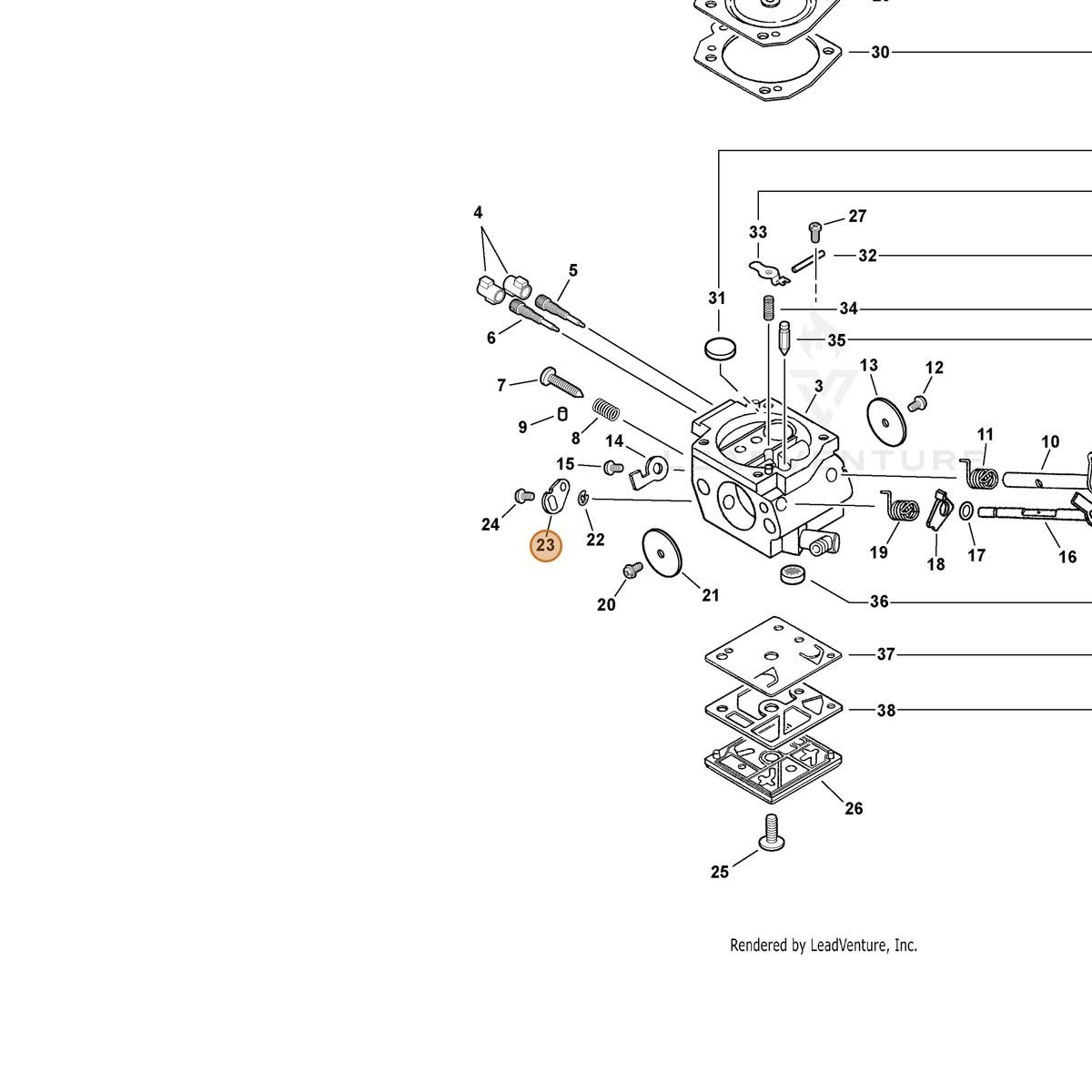 ECHO part P003000590 — IPL diagram snippet (6x zoom, amber highlight)
