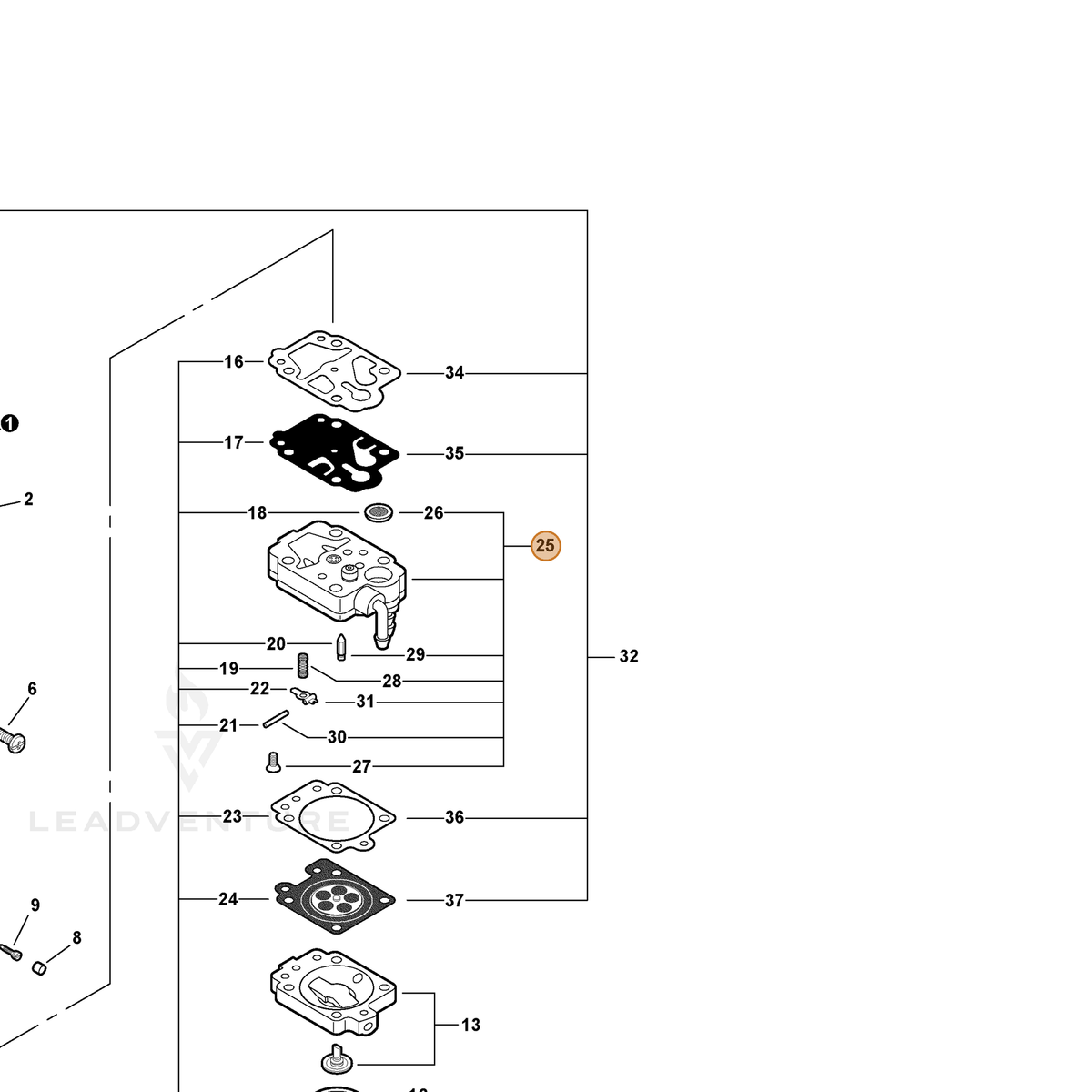 ECHO part P003000630 — IPL diagram snippet (6x zoom, amber highlight)
