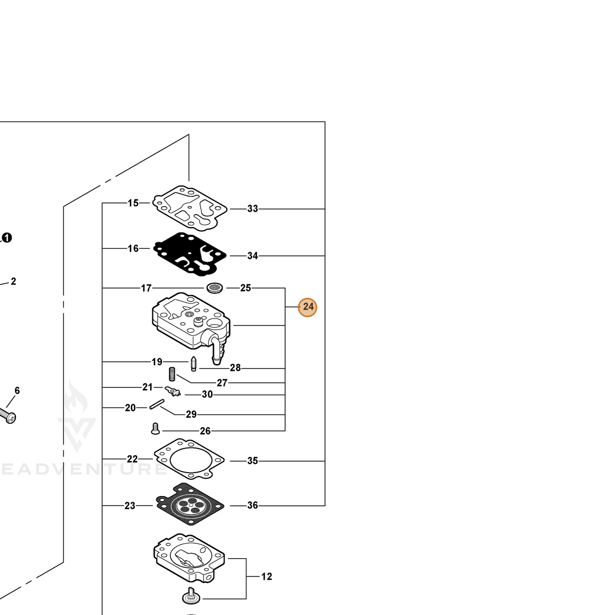 ECHO part P003000870 — IPL diagram snippet (6x zoom, amber highlight)