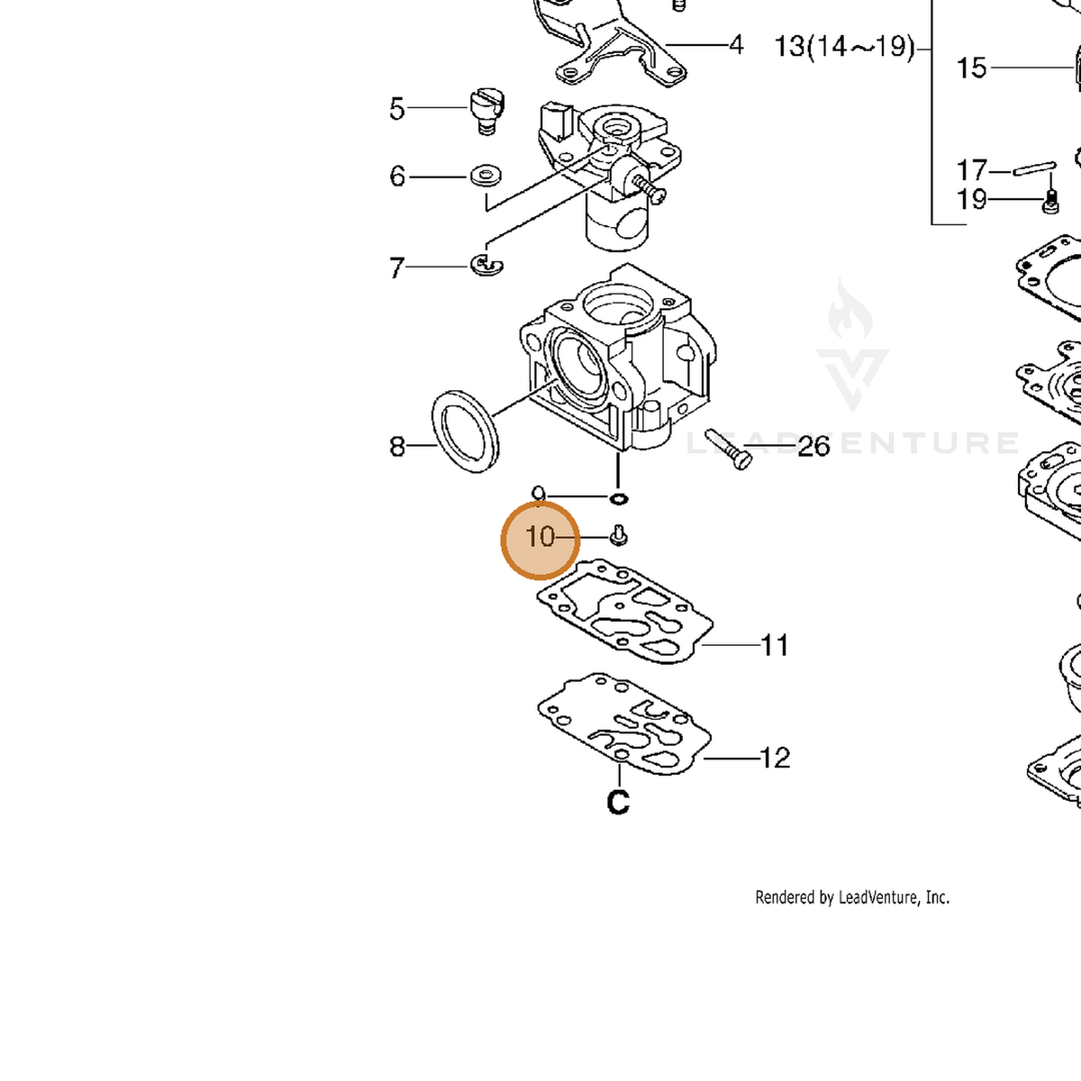 ECHO part P003000990 — IPL diagram snippet (6x zoom, amber highlight)