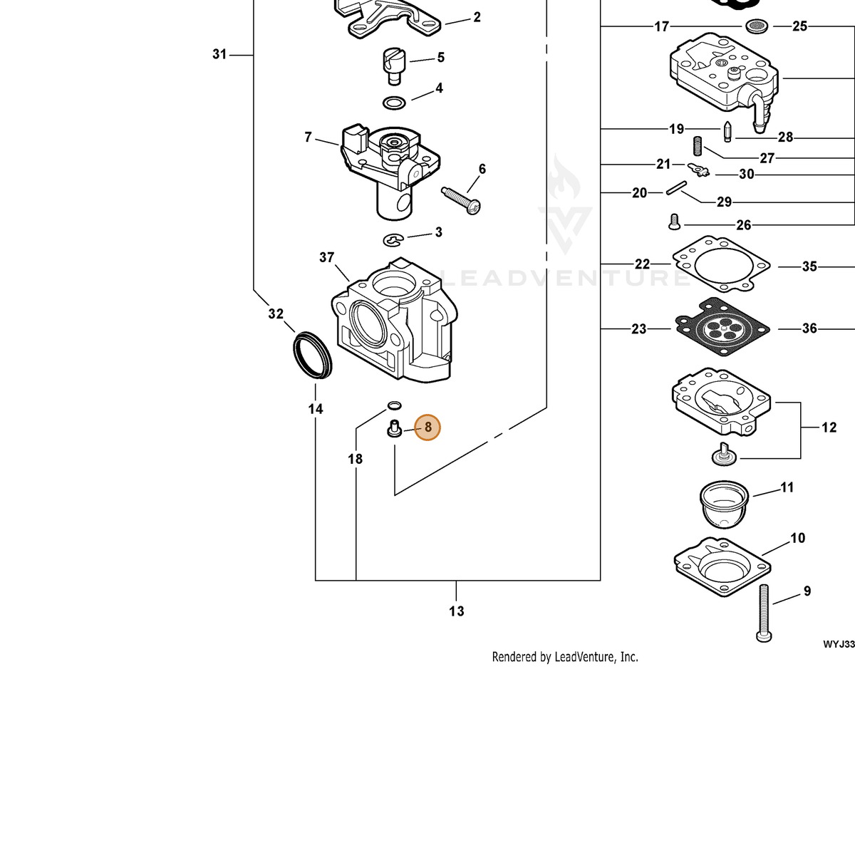 ECHO part P003001050 — IPL diagram snippet (6x zoom, amber highlight)