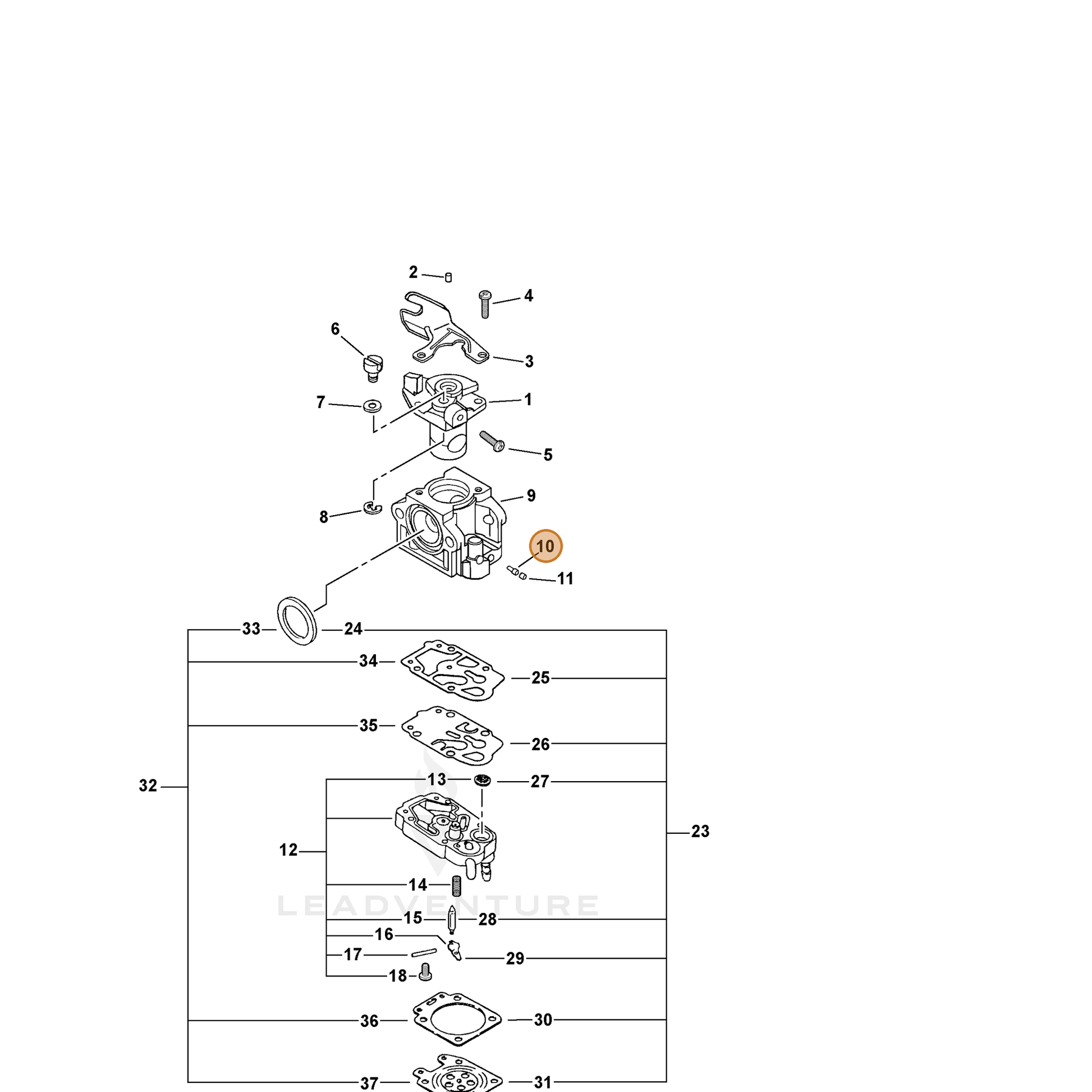 ECHO part P003001130 — IPL diagram snippet (6x zoom, amber highlight)