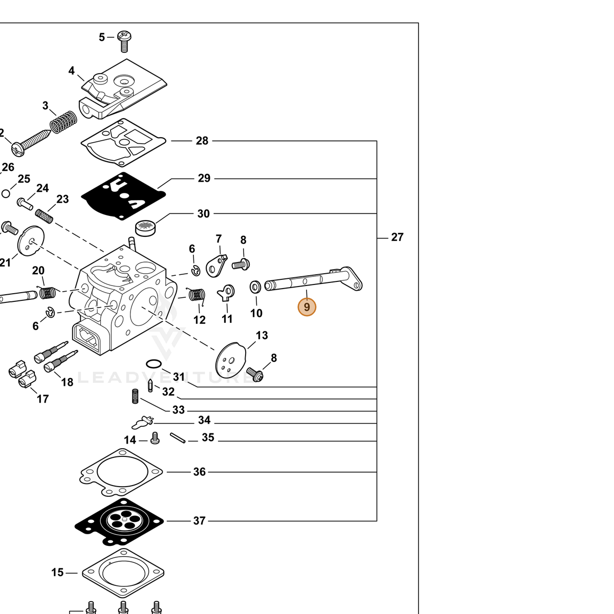 ECHO part P003001140 — IPL diagram snippet (6x zoom, amber highlight)