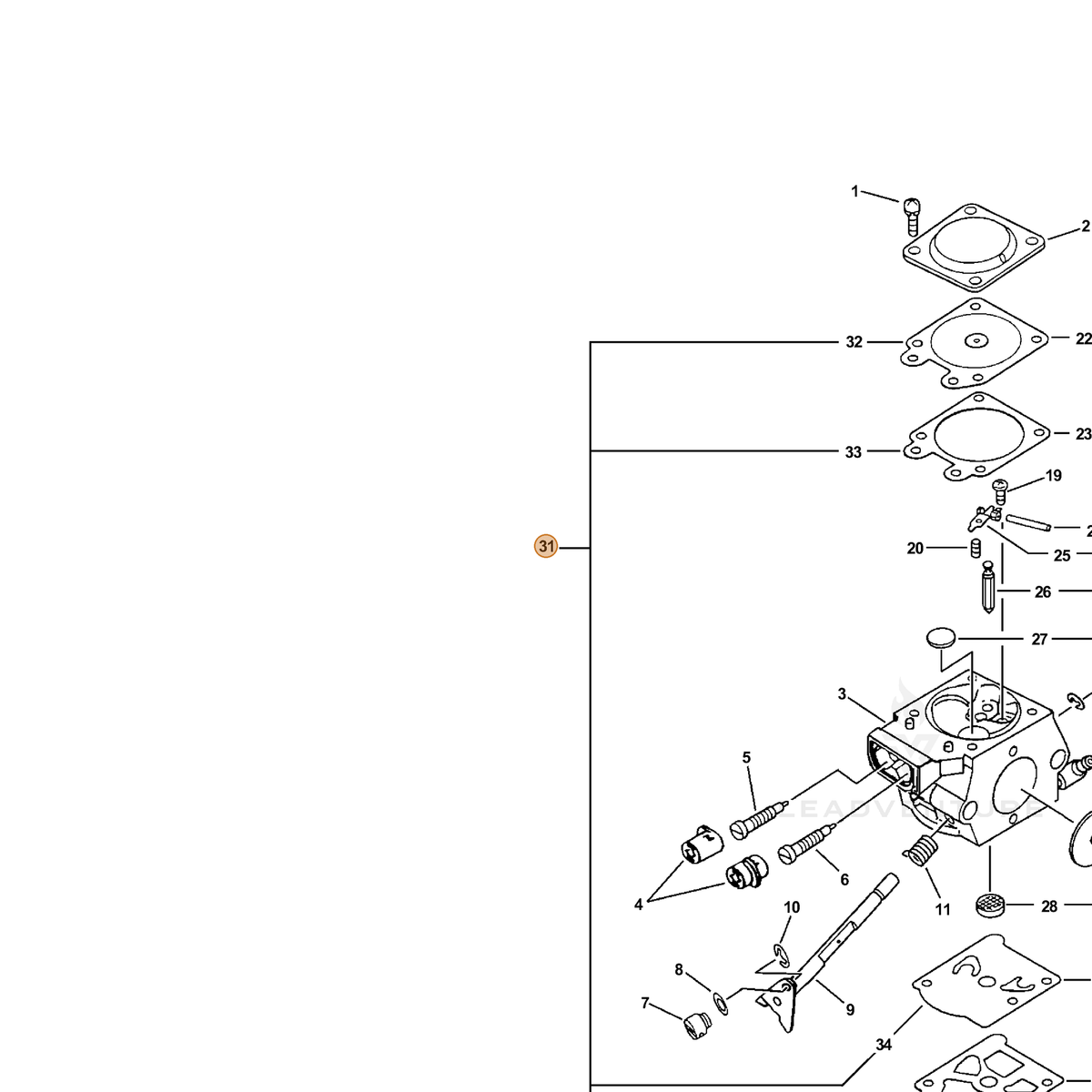 ECHO part P003001190 — IPL diagram snippet (6x zoom, amber highlight)