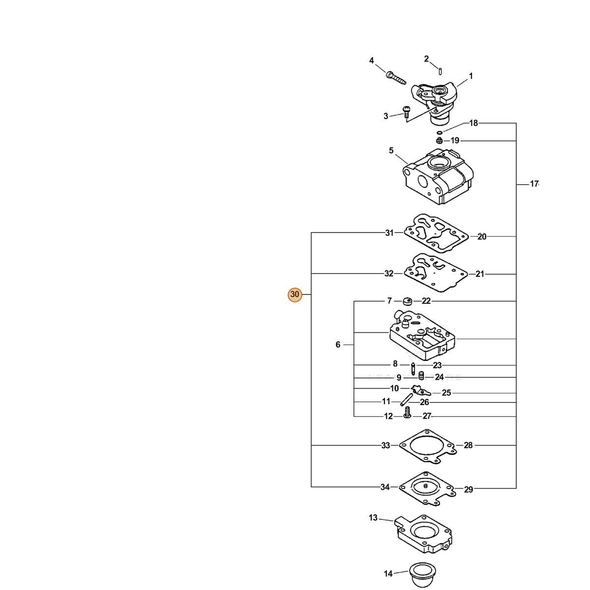 ECHO part P003001310 — IPL diagram snippet (6x zoom, amber highlight)