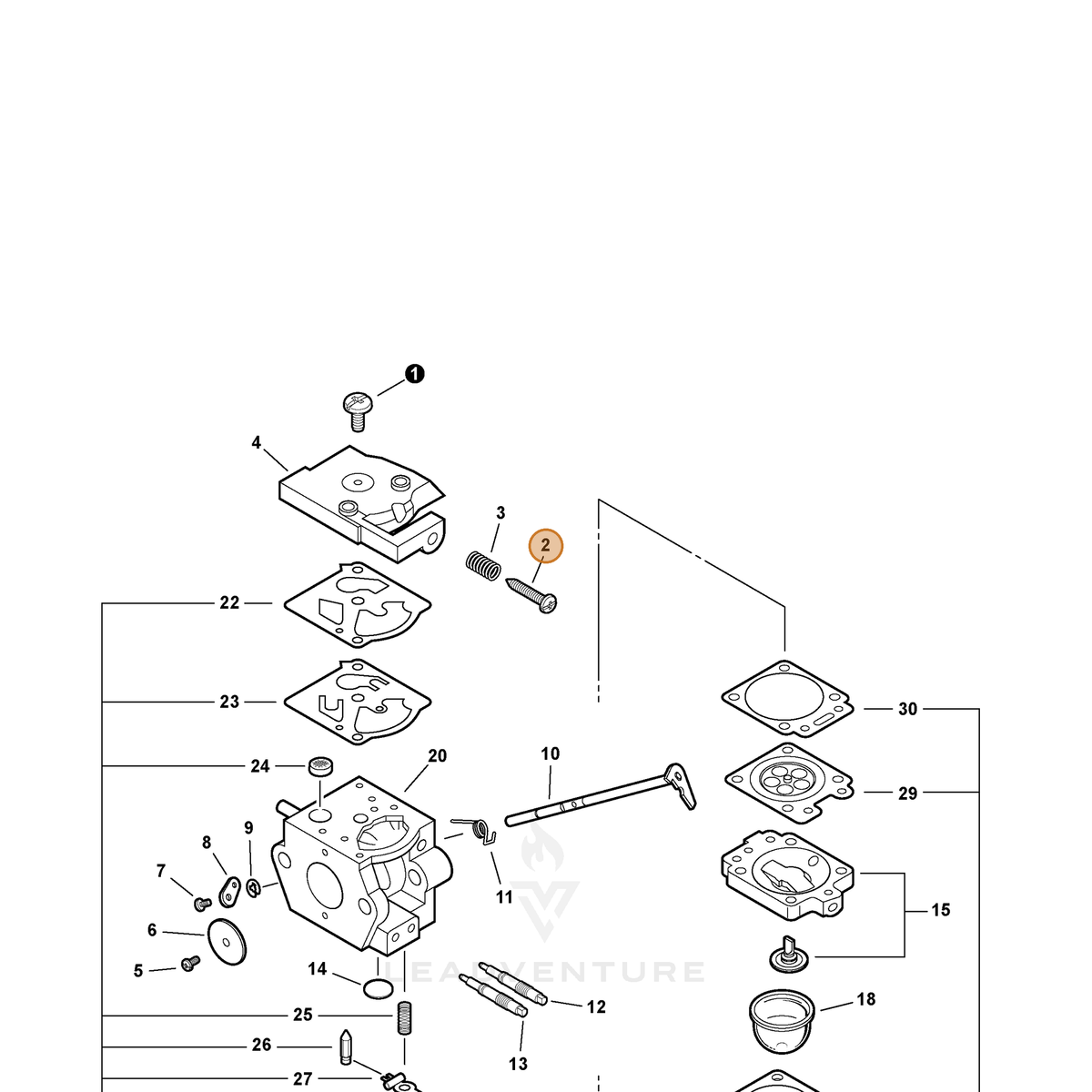 ECHO part P003001400 — IPL diagram snippet (6x zoom, amber highlight)