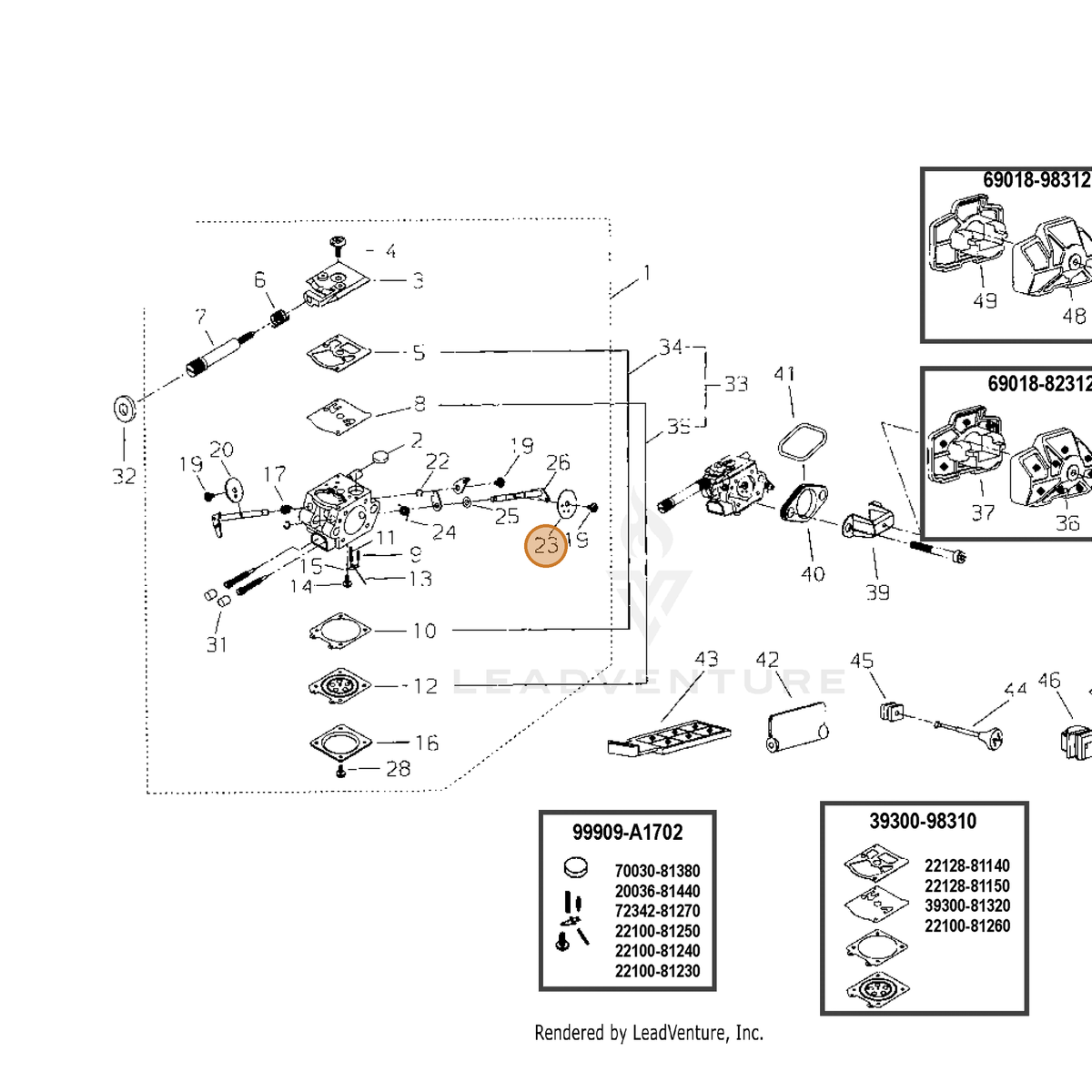 ECHO part P003001410 — IPL diagram snippet (6x zoom, amber highlight)