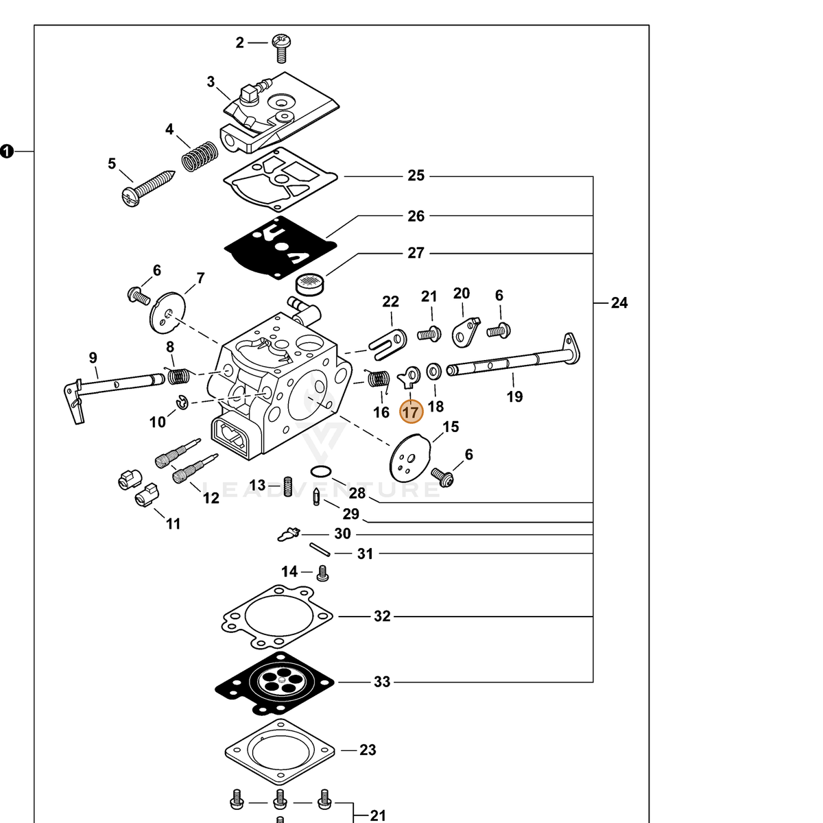 ECHO part P003001510 — IPL diagram snippet (6x zoom, amber highlight)