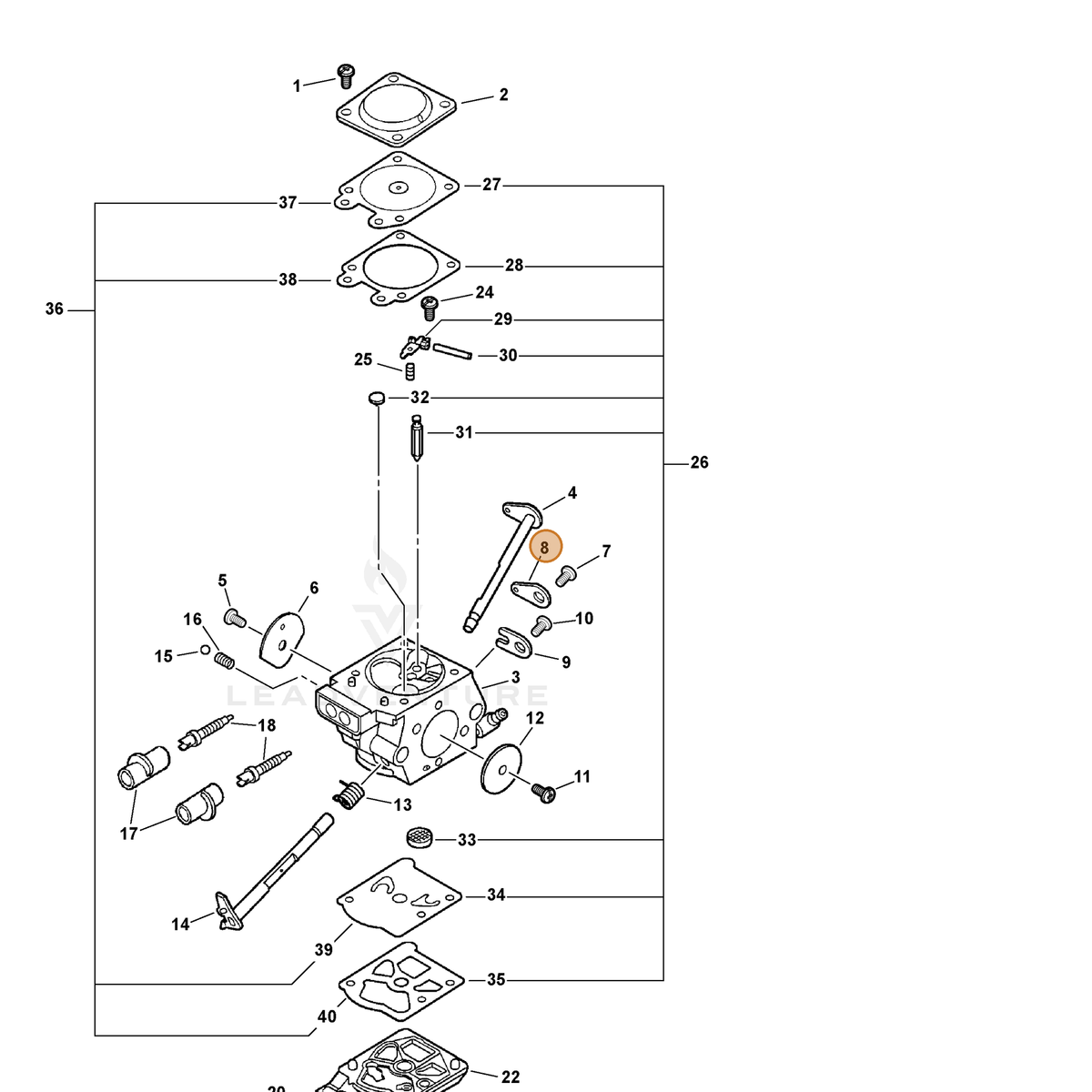 ECHO part P003001520 — IPL diagram snippet (6x zoom, amber highlight)