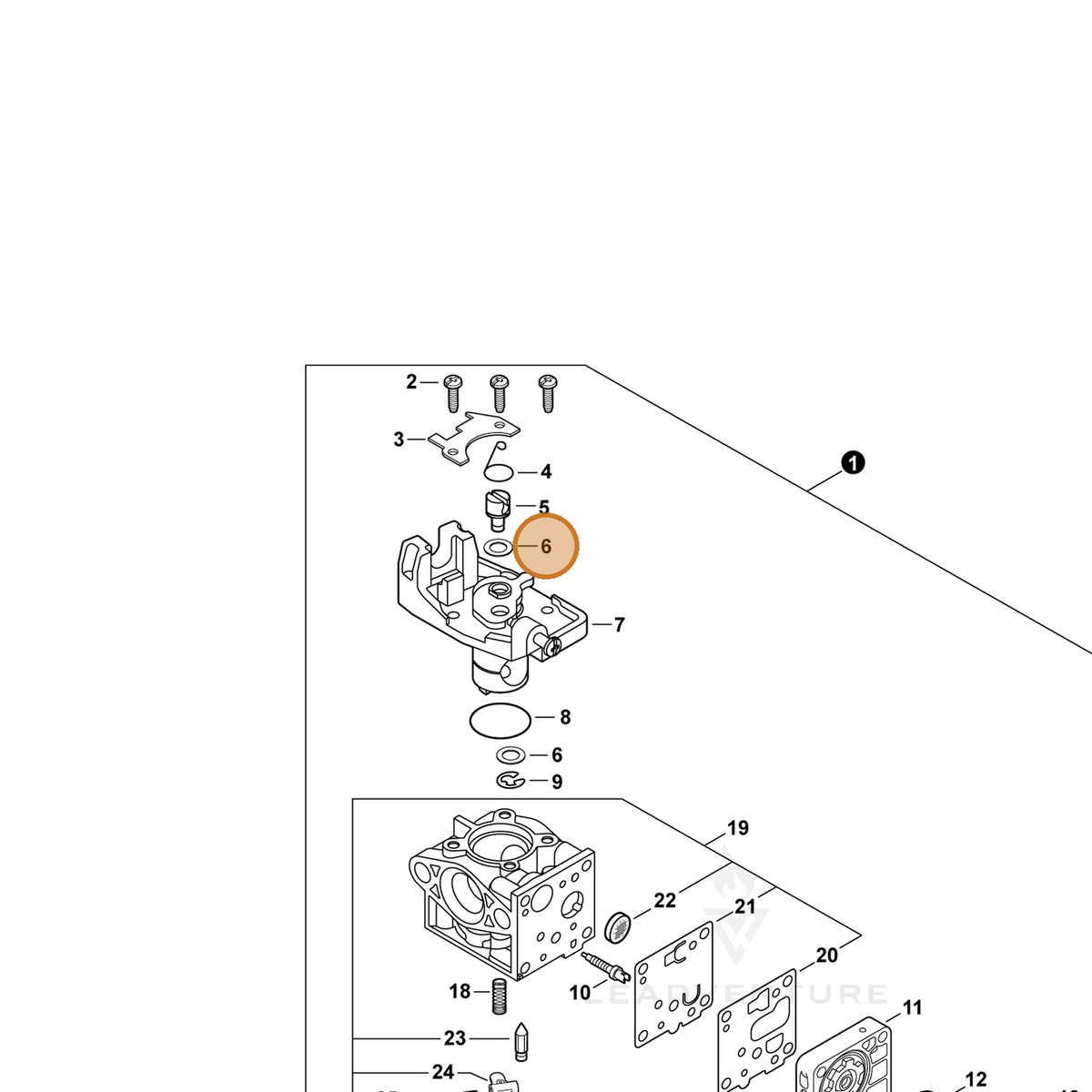 ECHO part P003001710 — IPL diagram snippet (6x zoom, amber highlight)