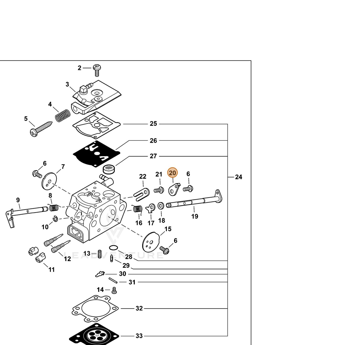 ECHO part P003001780 — IPL diagram snippet (6x zoom, amber highlight)