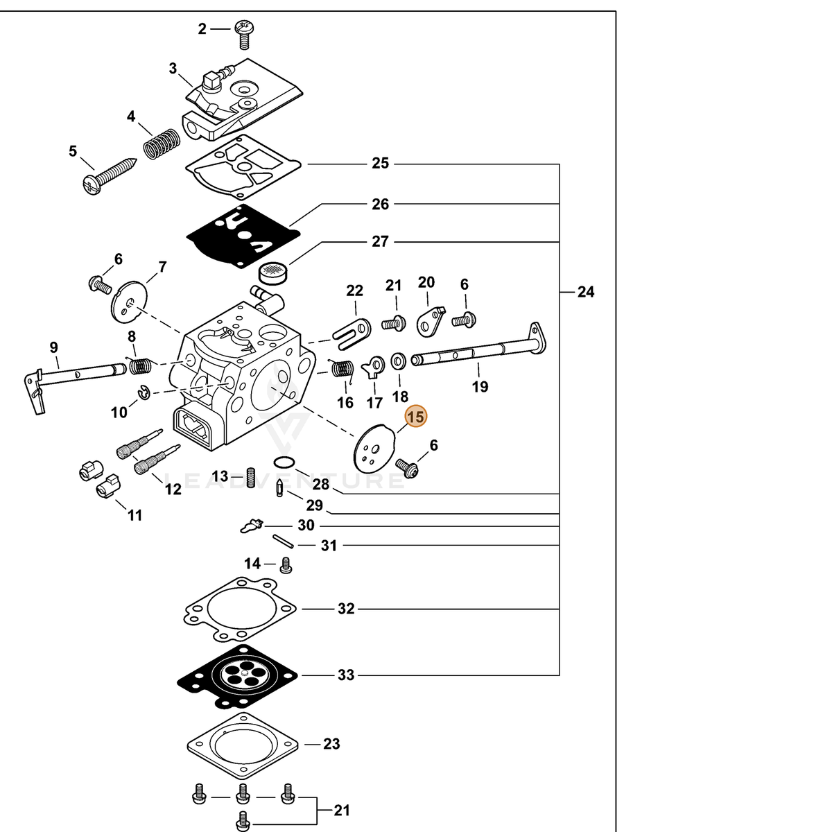 ECHO part P003001790 — IPL diagram snippet (6x zoom, amber highlight)