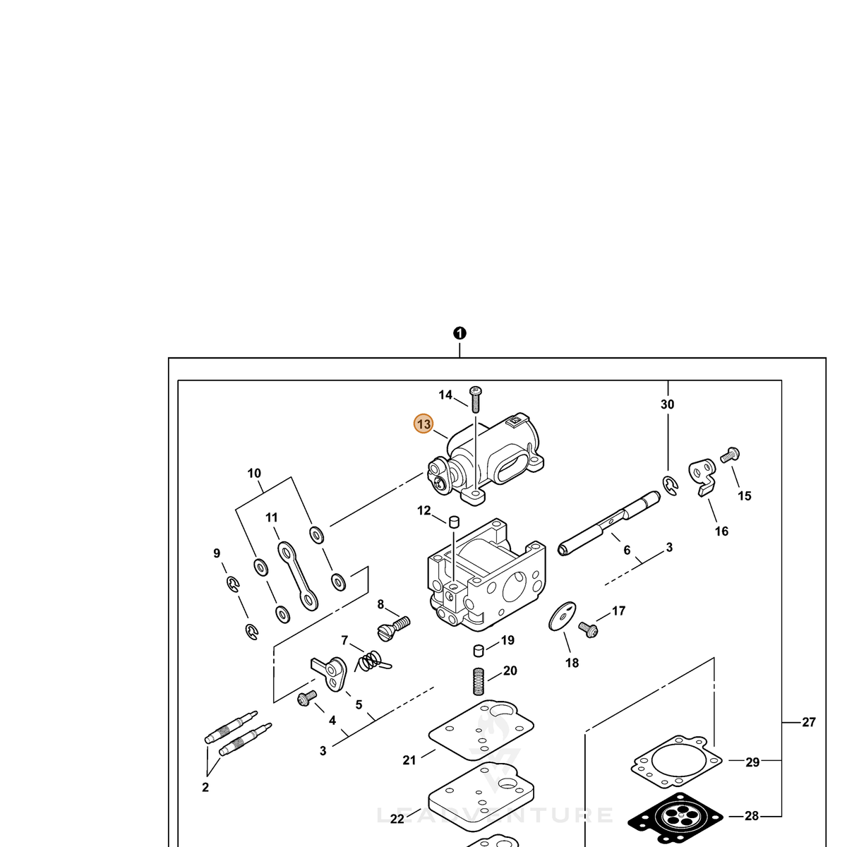 ECHO part P003001970 — IPL diagram snippet (6x zoom, amber highlight)
