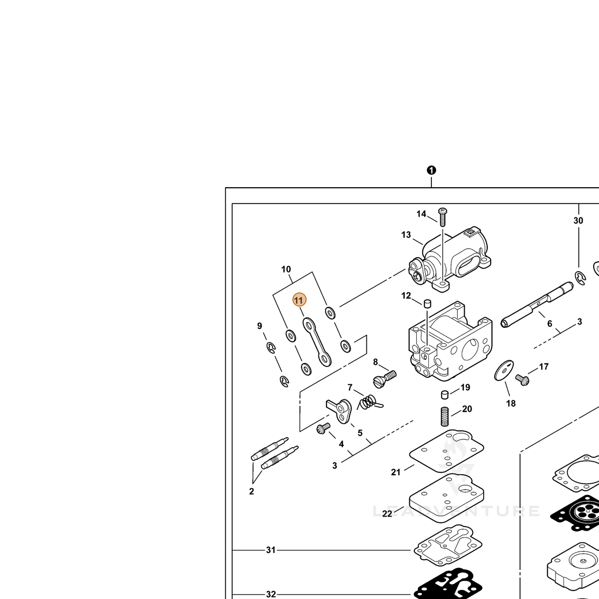 ECHO part P003002080 — IPL diagram snippet (6x zoom, amber highlight)