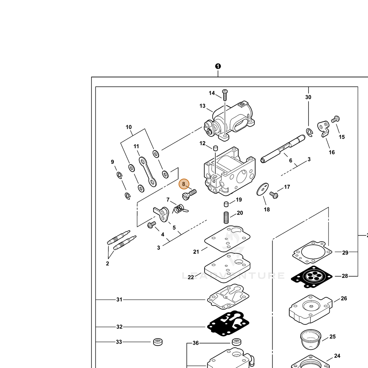 ECHO part P003002130 — IPL diagram snippet (6x zoom, amber highlight)