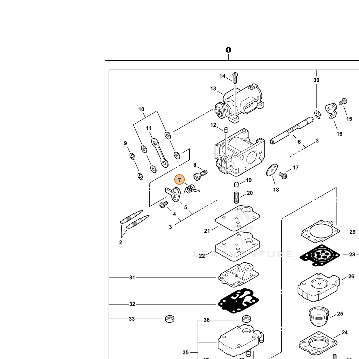 ECHO part P003002150 — IPL diagram snippet (6x zoom, amber highlight)