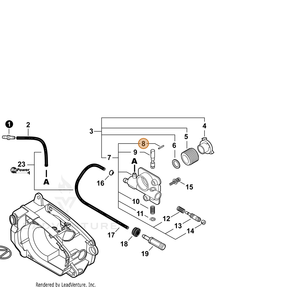 ECHO part P003002180 — IPL diagram snippet (6x zoom, amber highlight)