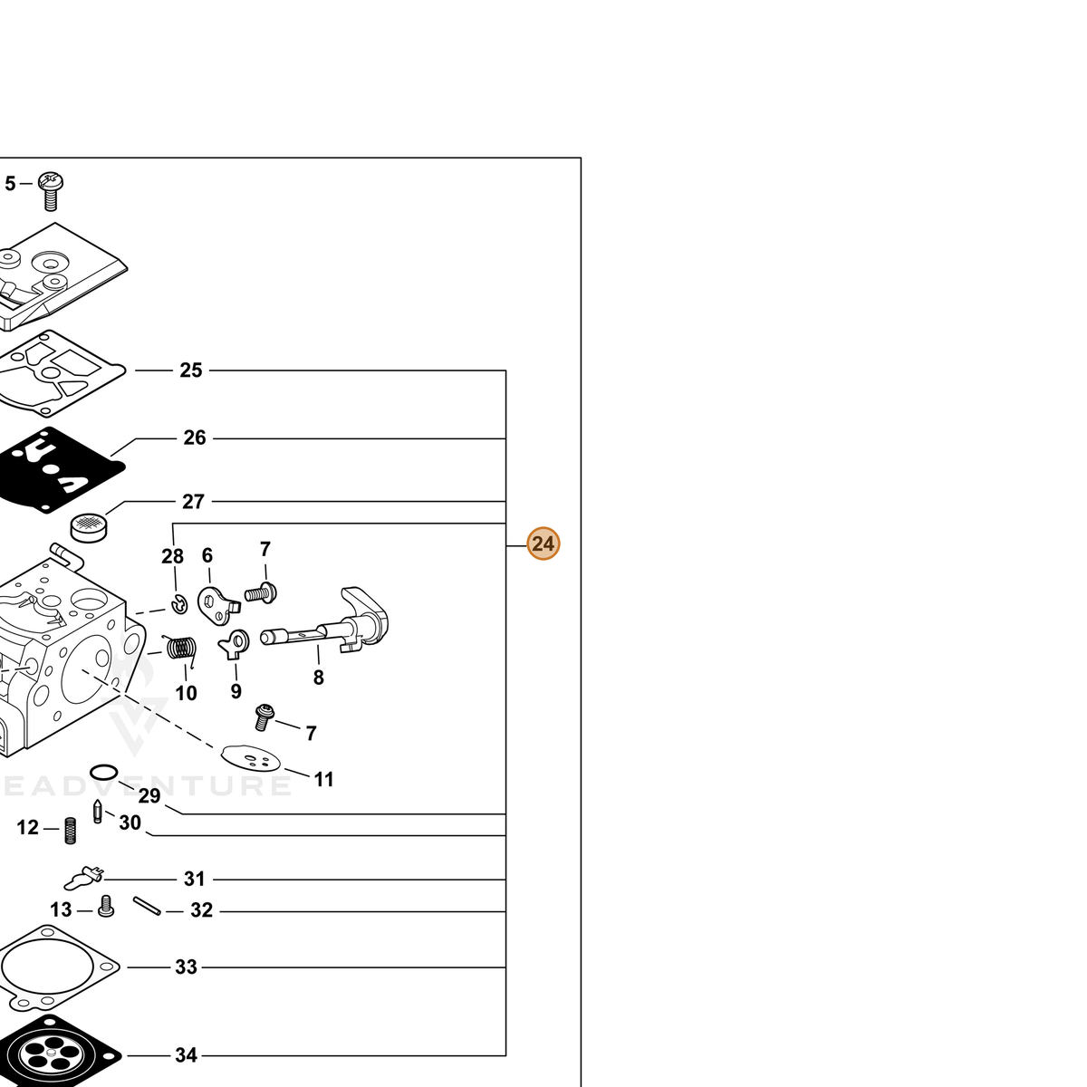 ECHO part P003002190 — IPL diagram snippet (6x zoom, amber highlight)