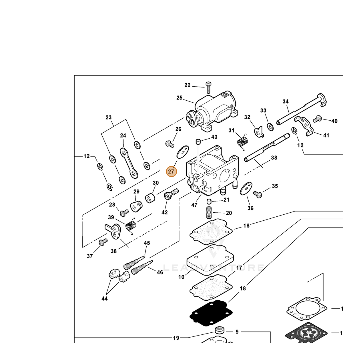 ECHO part P003002200 — IPL diagram snippet (6x zoom, amber highlight)