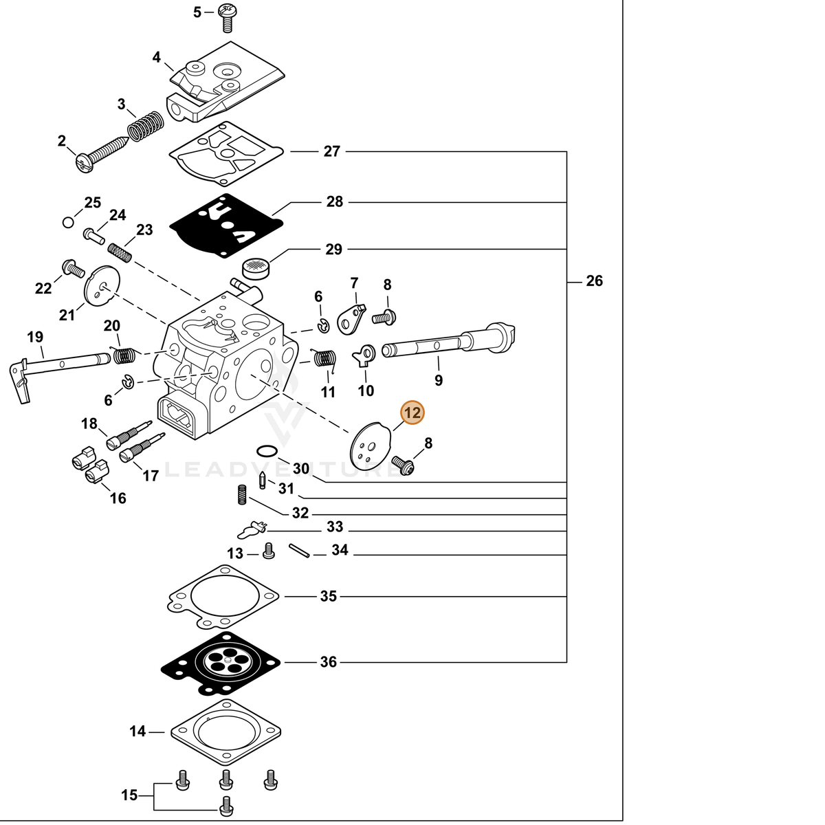 ECHO part P003002250 — IPL diagram snippet (6x zoom, amber highlight)