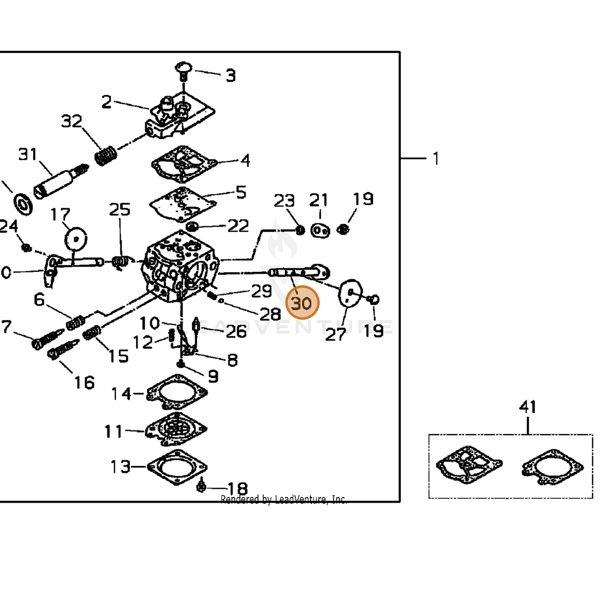 Echo part P003003040 — IPL diagram snippet (6x zoom, amber highlight)