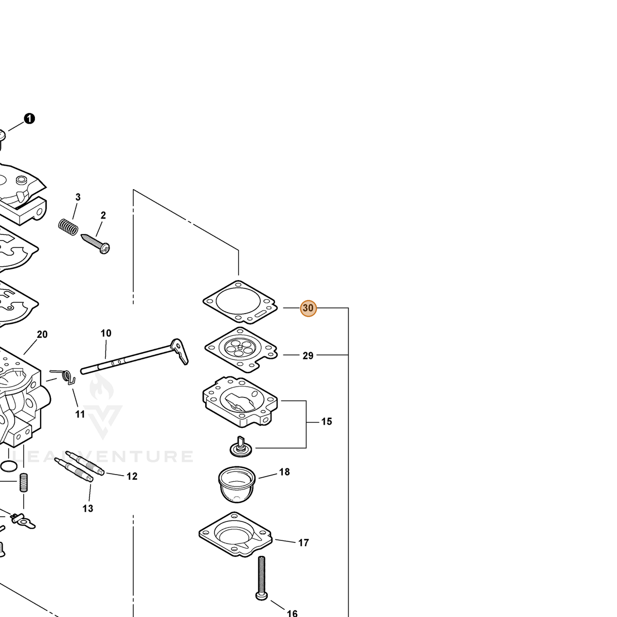 ECHO part P003003840 — IPL diagram snippet (6x zoom, amber highlight)