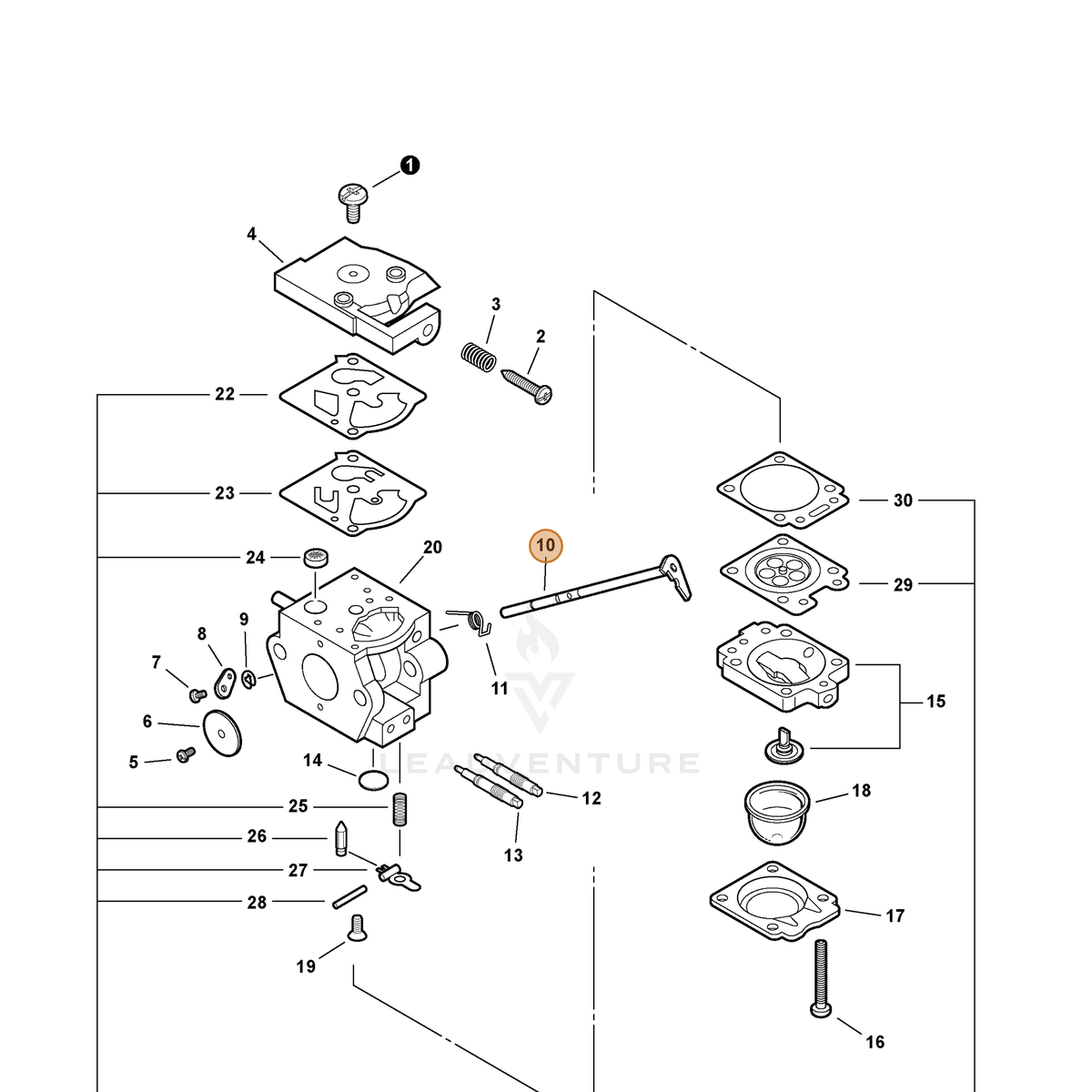 ECHO part P003003880 — IPL diagram snippet (6x zoom, amber highlight)