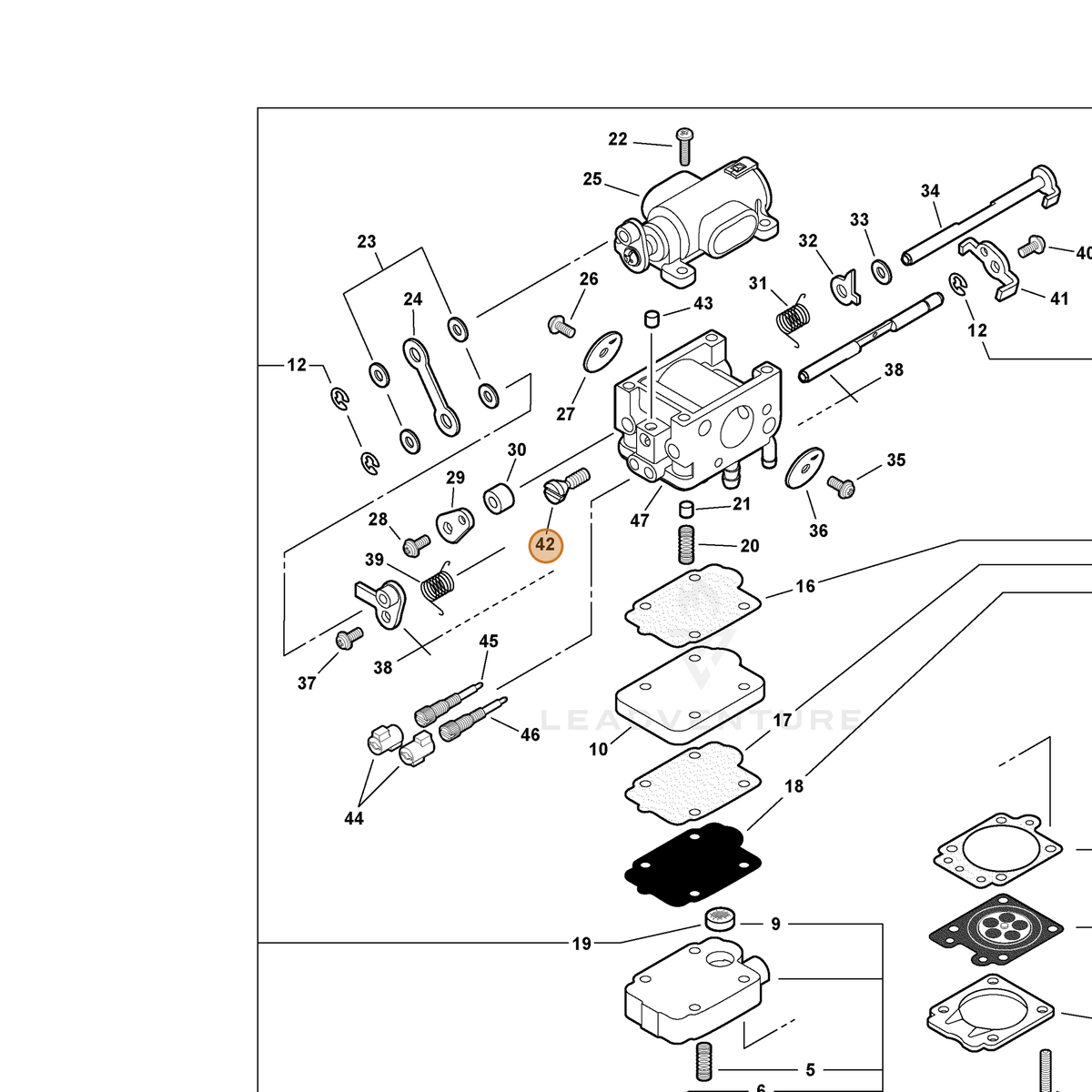 ECHO part P003004280 — IPL diagram snippet (6x zoom, amber highlight)