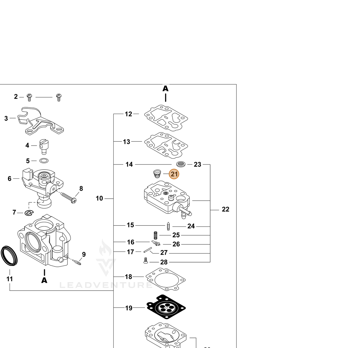 ECHO part P003004720 — IPL diagram snippet (6x zoom, amber highlight)
