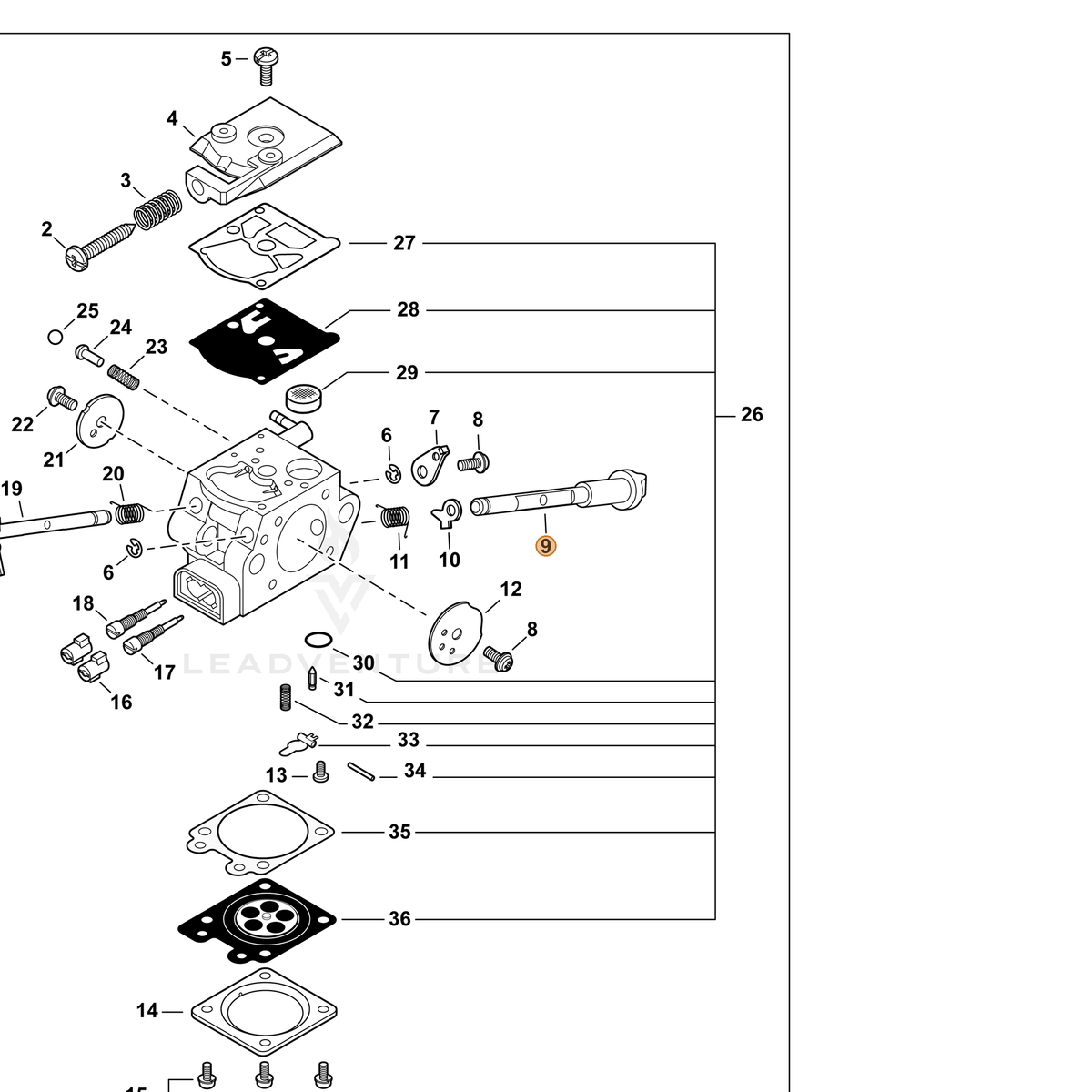 ECHO part P003004790 — IPL diagram snippet (6x zoom, amber highlight)