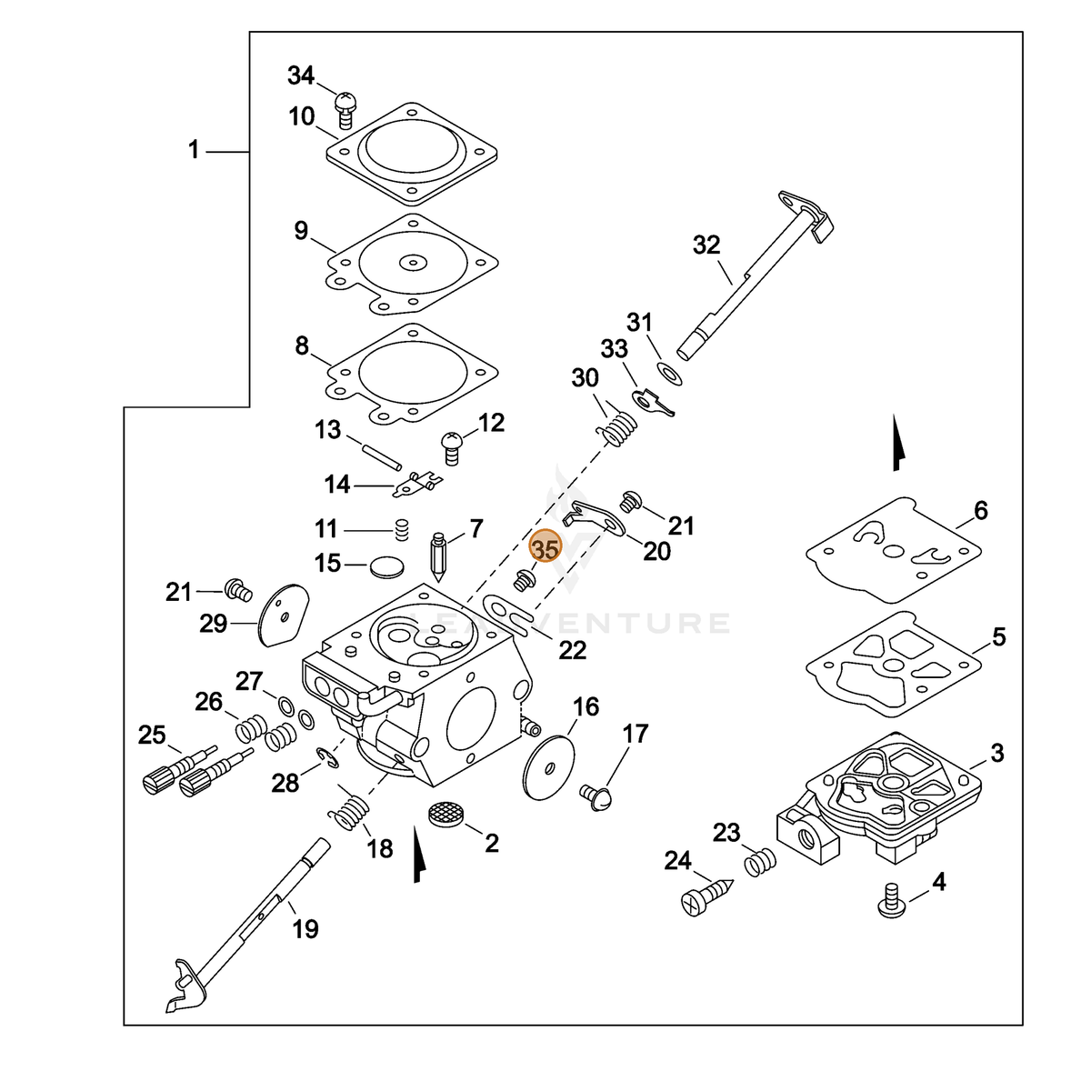 ECHO part P003005120 — IPL diagram snippet (6x zoom, amber highlight)