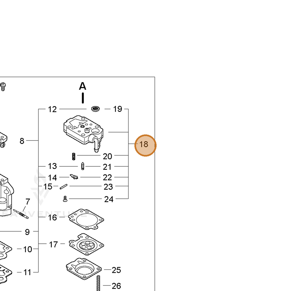 ECHO part P003005160 — IPL diagram snippet (6x zoom, amber highlight)