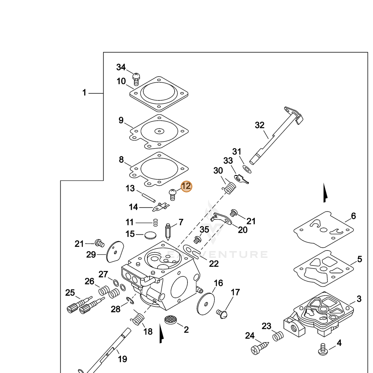ECHO part P003005400 — IPL diagram snippet (6x zoom, amber highlight)