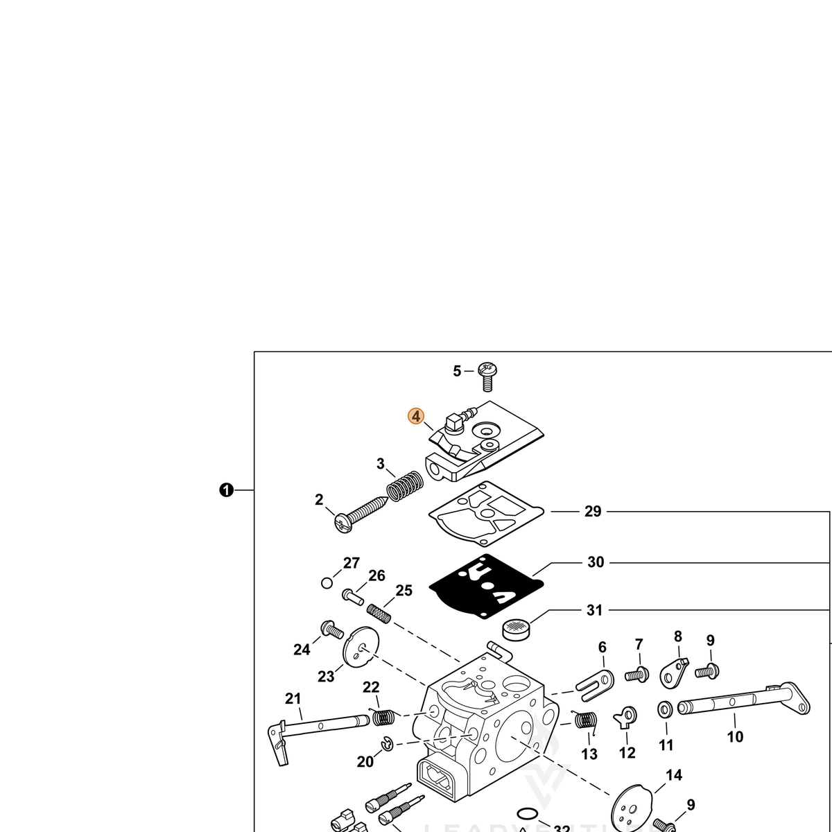 ECHO part P003005830 — IPL diagram snippet (6x zoom, amber highlight)