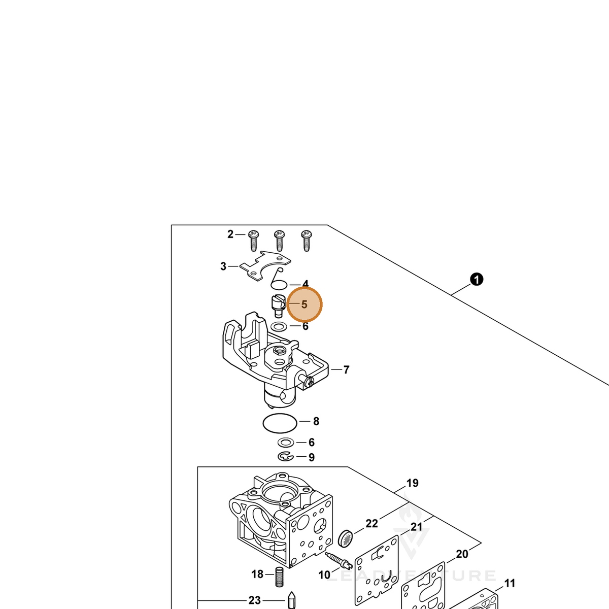 ECHO part P003005850 — IPL diagram snippet (6x zoom, amber highlight)