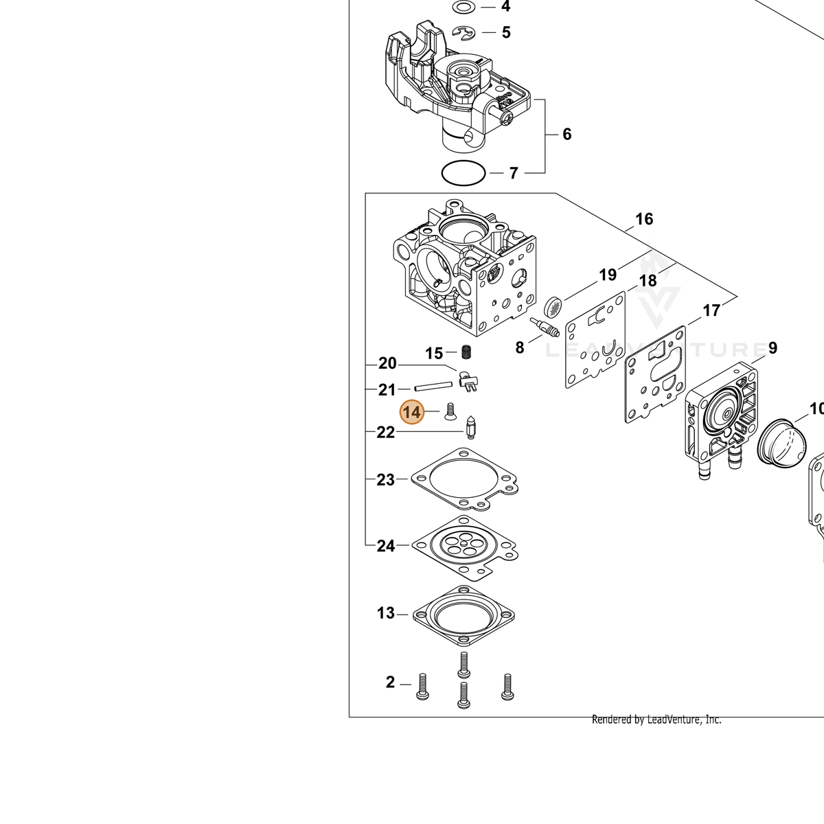 ECHO part P003005860 — IPL diagram snippet (6x zoom, amber highlight)
