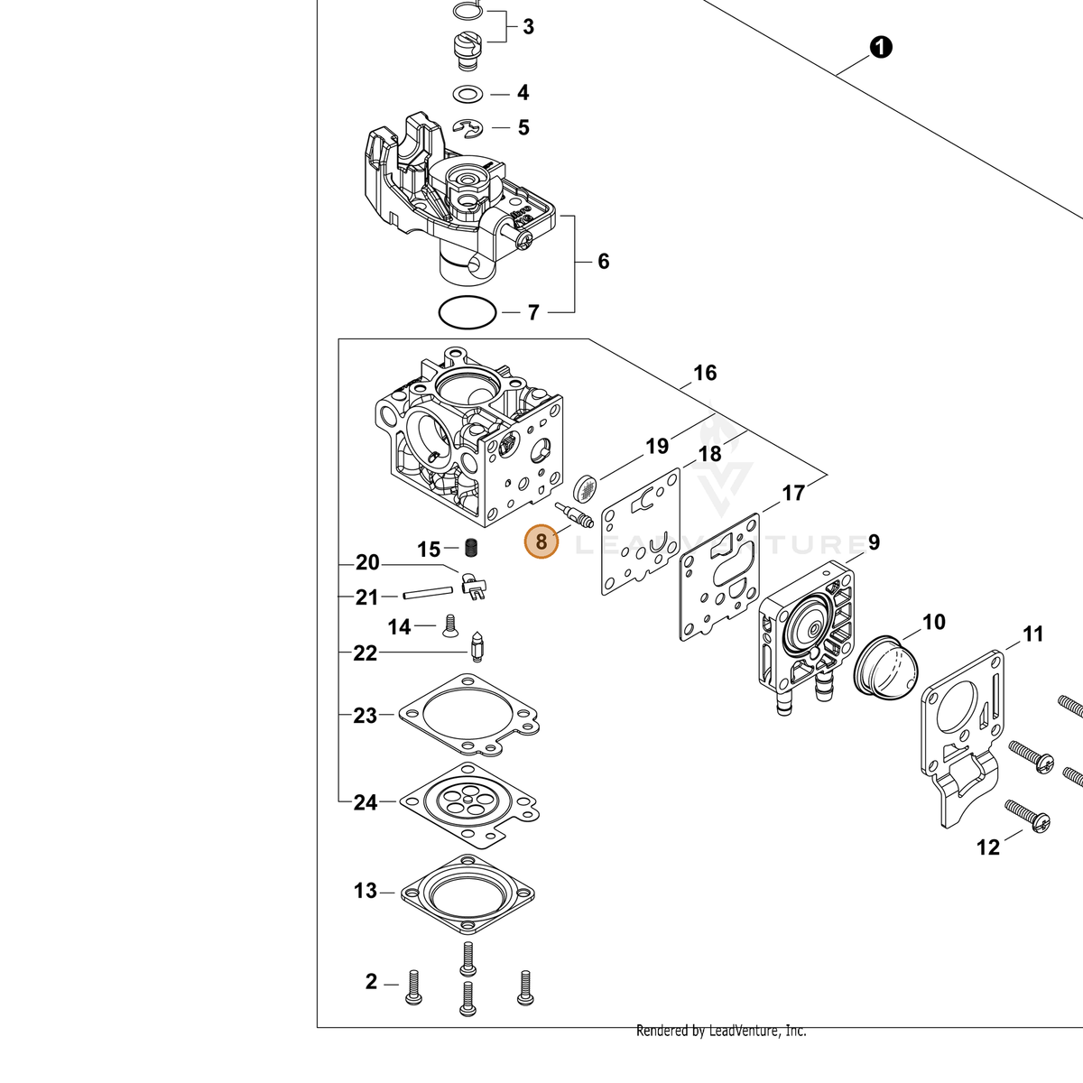 ECHO part P003005880 — IPL diagram snippet (6x zoom, amber highlight)