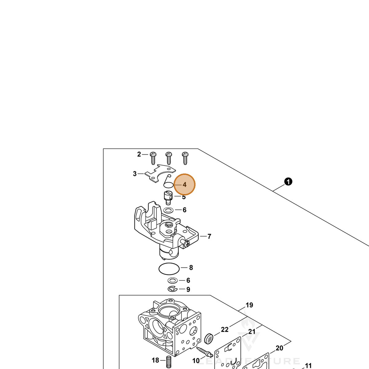 ECHO part P003005890 — IPL diagram snippet (6x zoom, amber highlight)