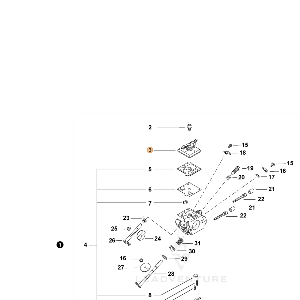 ECHO part P003006150 — IPL diagram snippet (6x zoom, amber highlight)