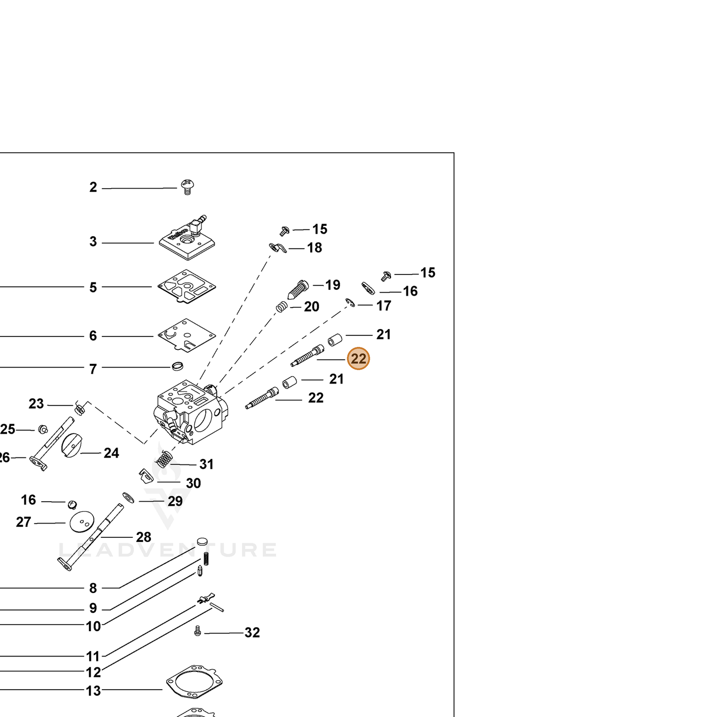 ECHO part P003006160 — IPL diagram snippet (6x zoom, amber highlight)