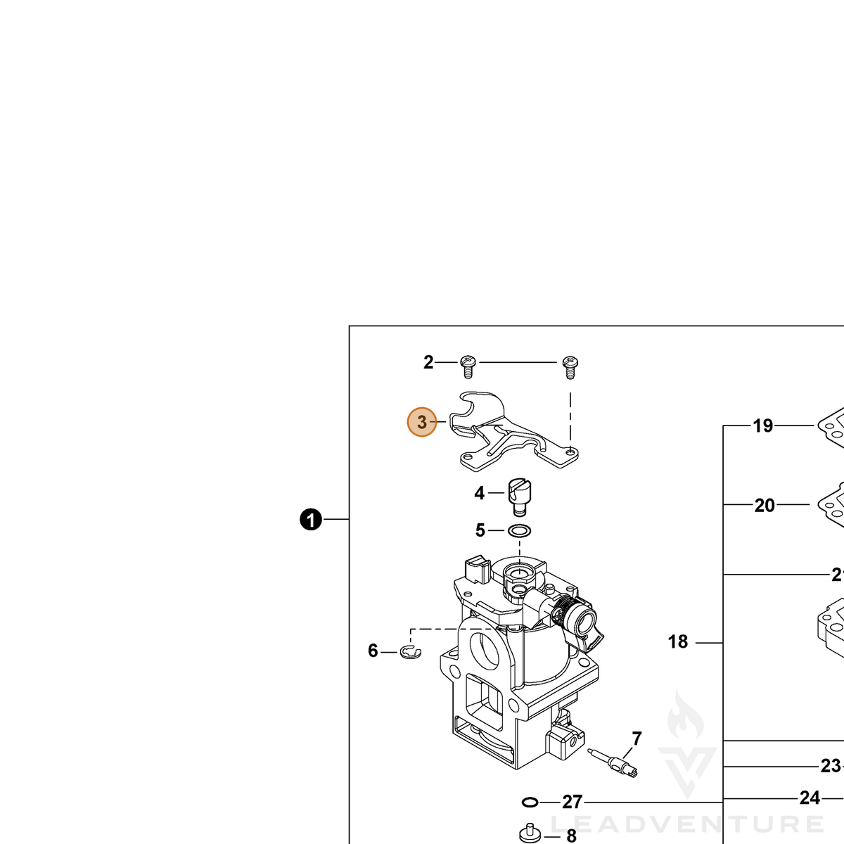 ECHO part P003006190 — IPL diagram snippet (6x zoom, amber highlight)
