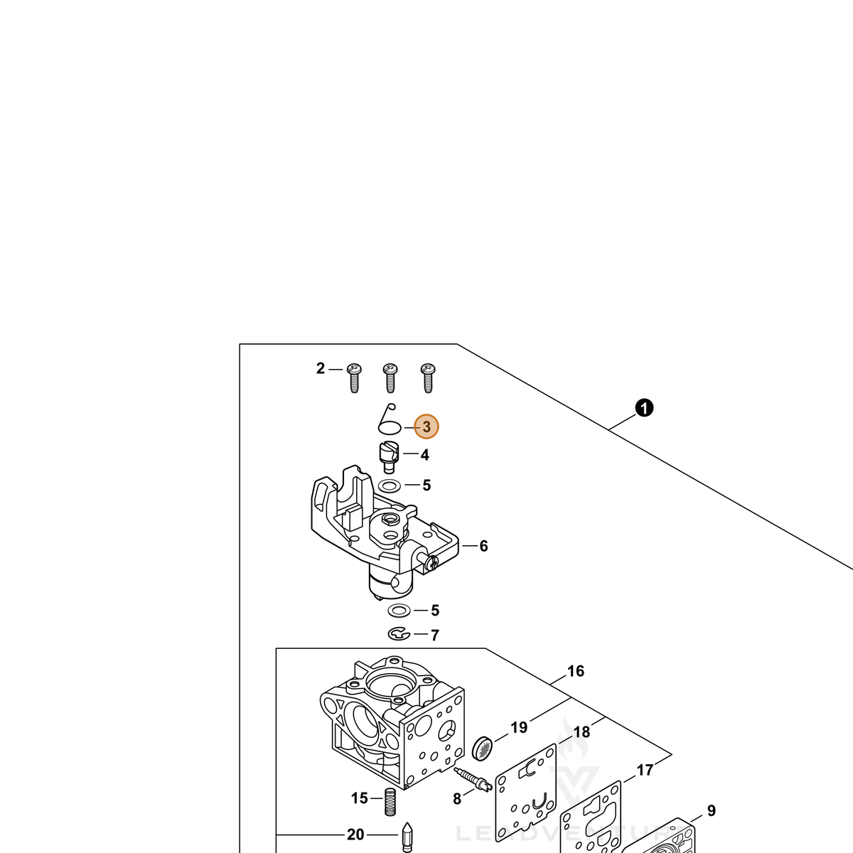ECHO part P003006220 — IPL diagram snippet (6x zoom, amber highlight)