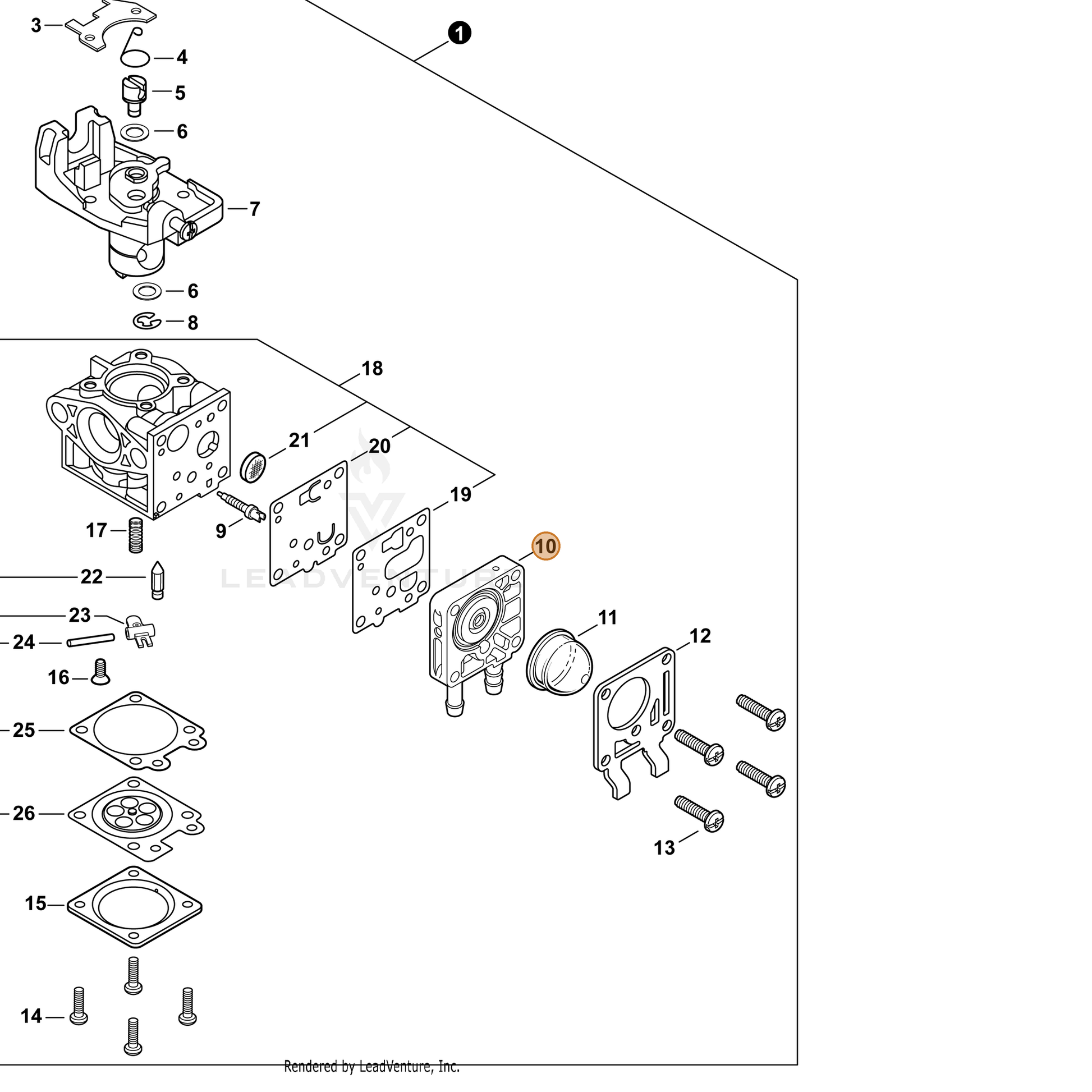 ECHO part P003006260 — IPL diagram snippet (6x zoom, amber highlight)