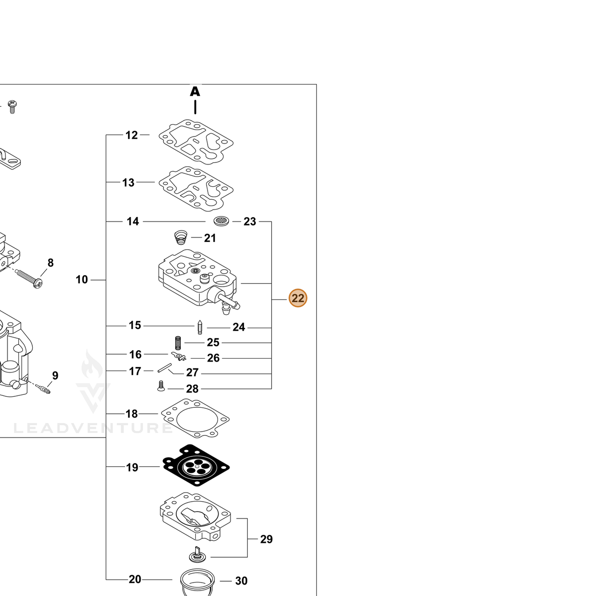 ECHO part P003006580 — IPL diagram snippet (6x zoom, amber highlight)