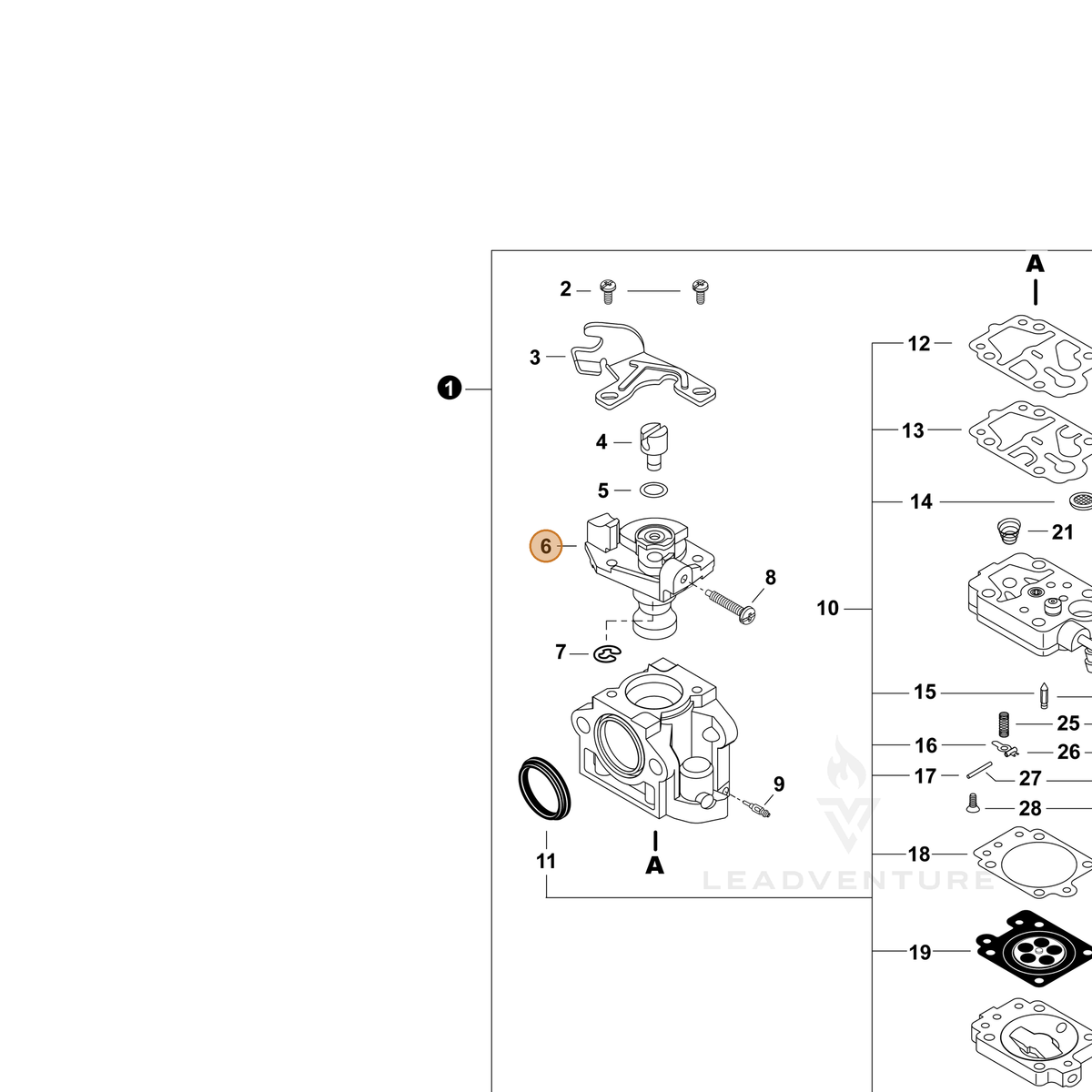 ECHO part P003006590 — IPL diagram snippet (6x zoom, amber highlight)