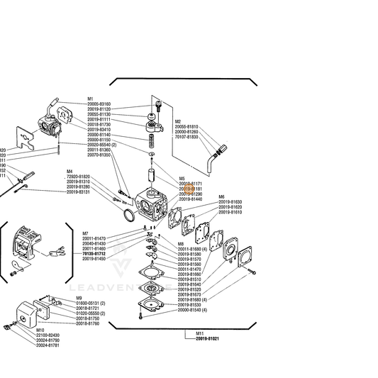 Echo part P004001610 — IPL diagram snippet (6x zoom, amber highlight)