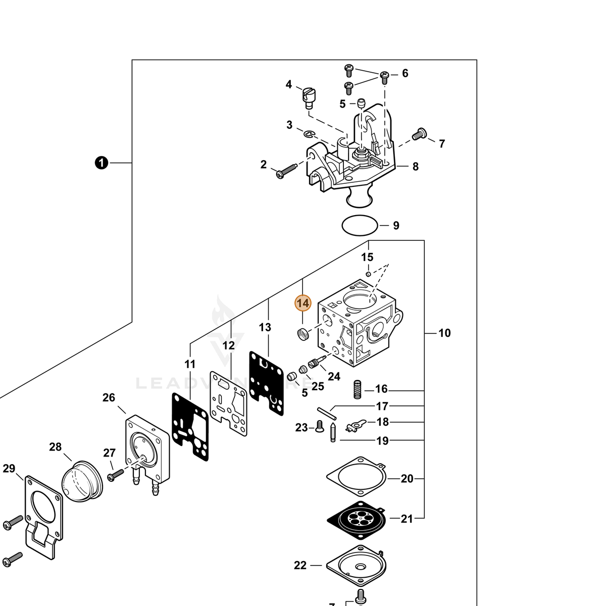 ECHO part P005000010 — IPL diagram snippet (6x zoom, amber highlight)
