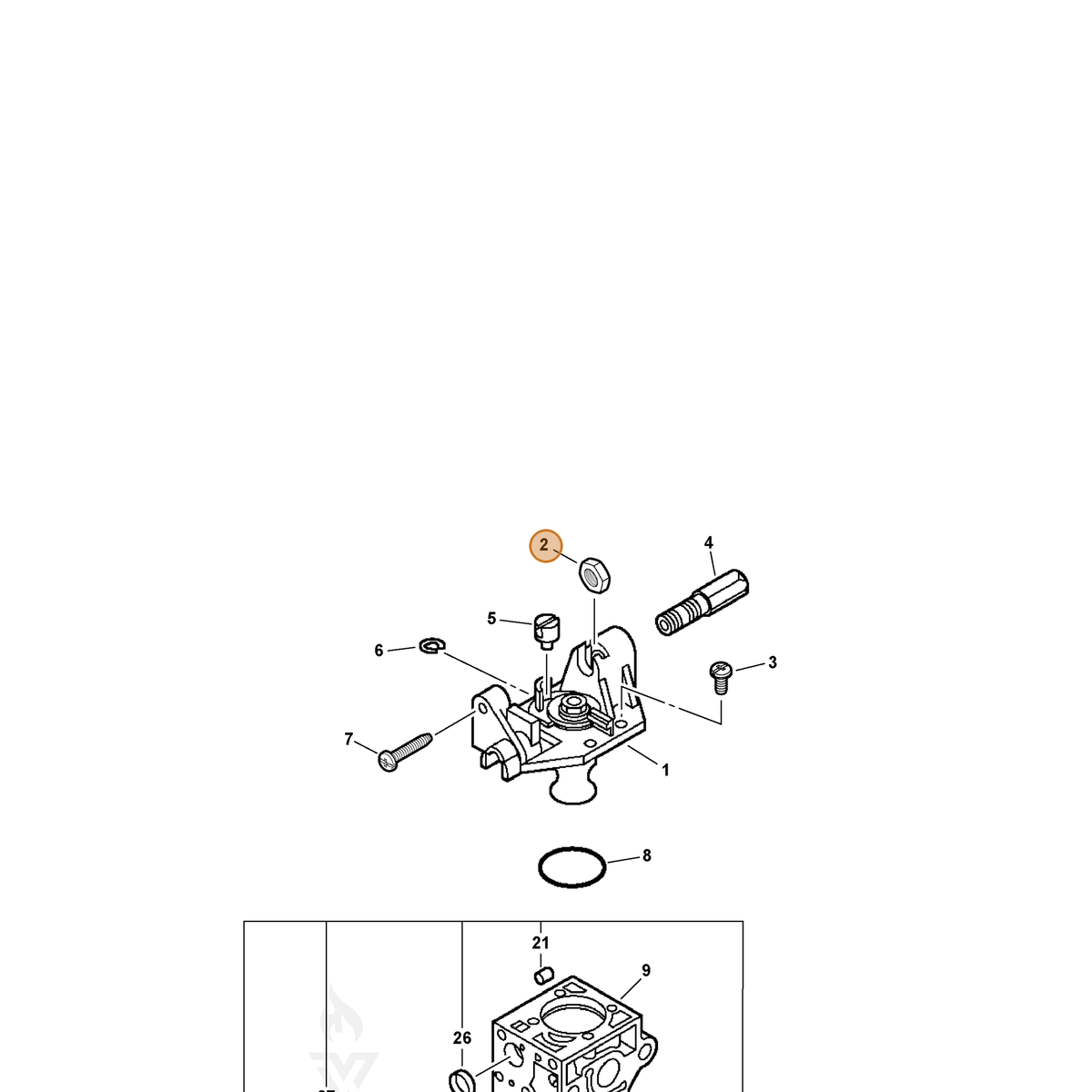 ECHO part P005000120 — IPL diagram snippet (6x zoom, amber highlight)