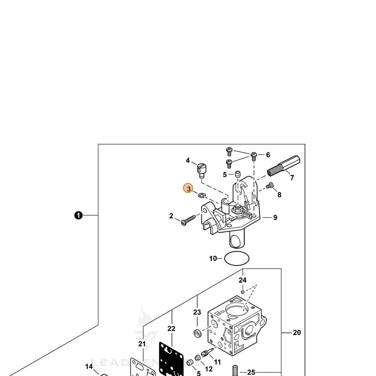 ECHO part P005000190 — IPL diagram snippet (6x zoom, amber highlight)