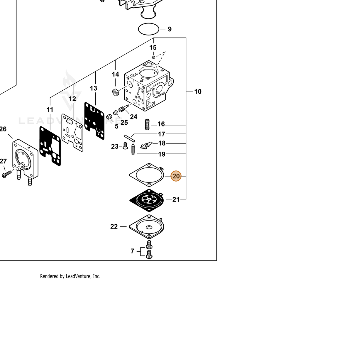 ECHO part P005000200 — IPL diagram snippet (6x zoom, amber highlight)